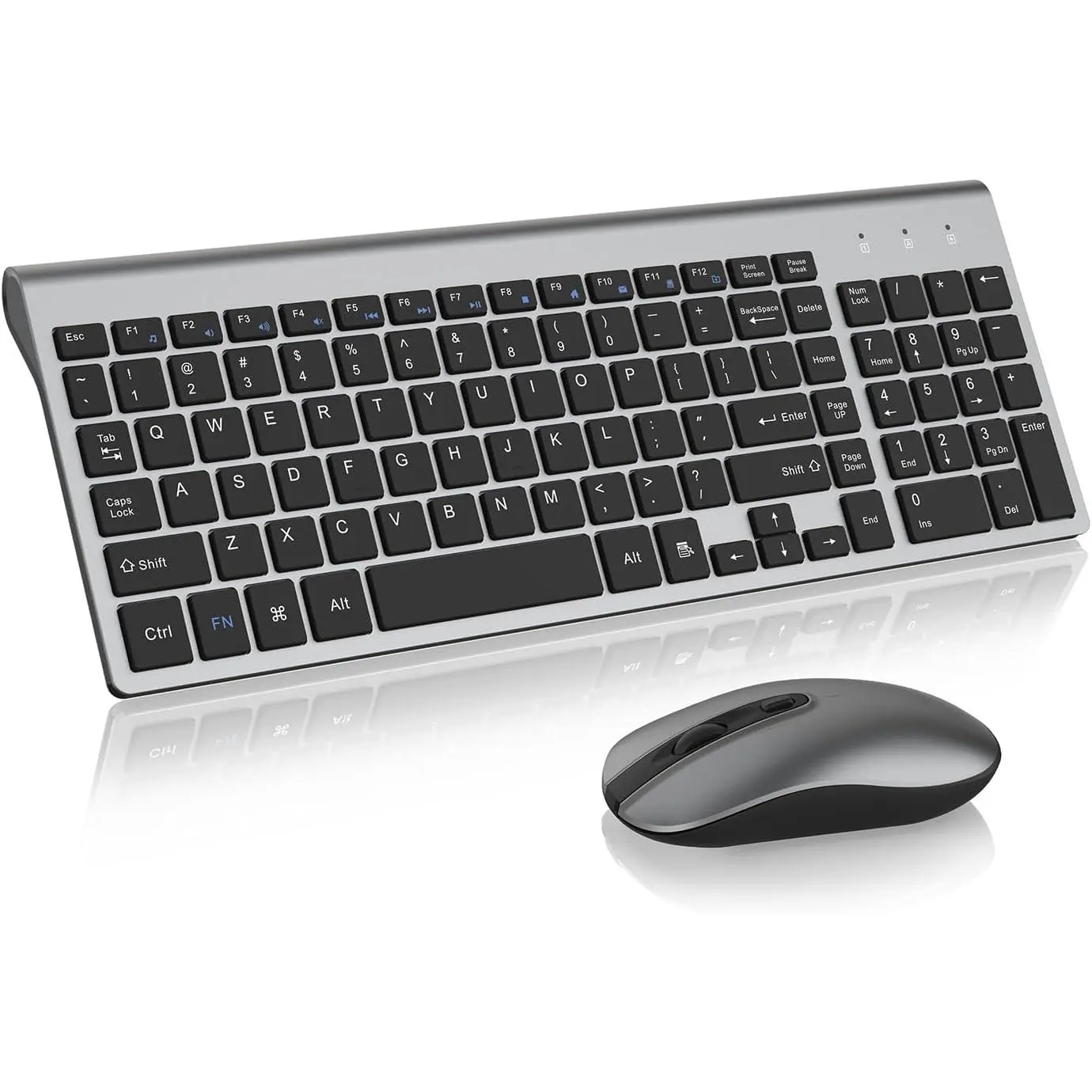 Wireless Keyboard and Mouse Combo, [Silent Scissor Switch Keys][Labor-Saving Keys]Ultra Slim Wireless Computer Keyboard and Mouse, Easy Setup for PC/Laptop/Mac/Windows - Grey