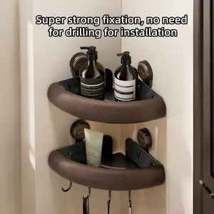 2-Pcs Waterproof Suction-Cup Corner Shelf - Rustproof, No-Drilling Bathroom Storage Rack with Towel Bar, Hooks, Detachable Organizer - High-Pressure Dual outdoorfun