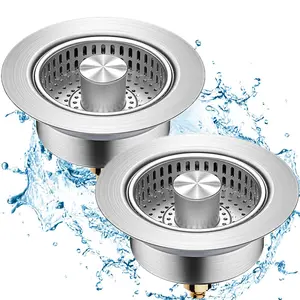 2pcs 3-in-1 Stainless Steel Sink Aid, Kitchen Sink Drain Strainer Food Catcher, Popup Kitchen Sink Stopper & Odor Filter, Kitchen Sink Strainer Accessories with Drain Basket