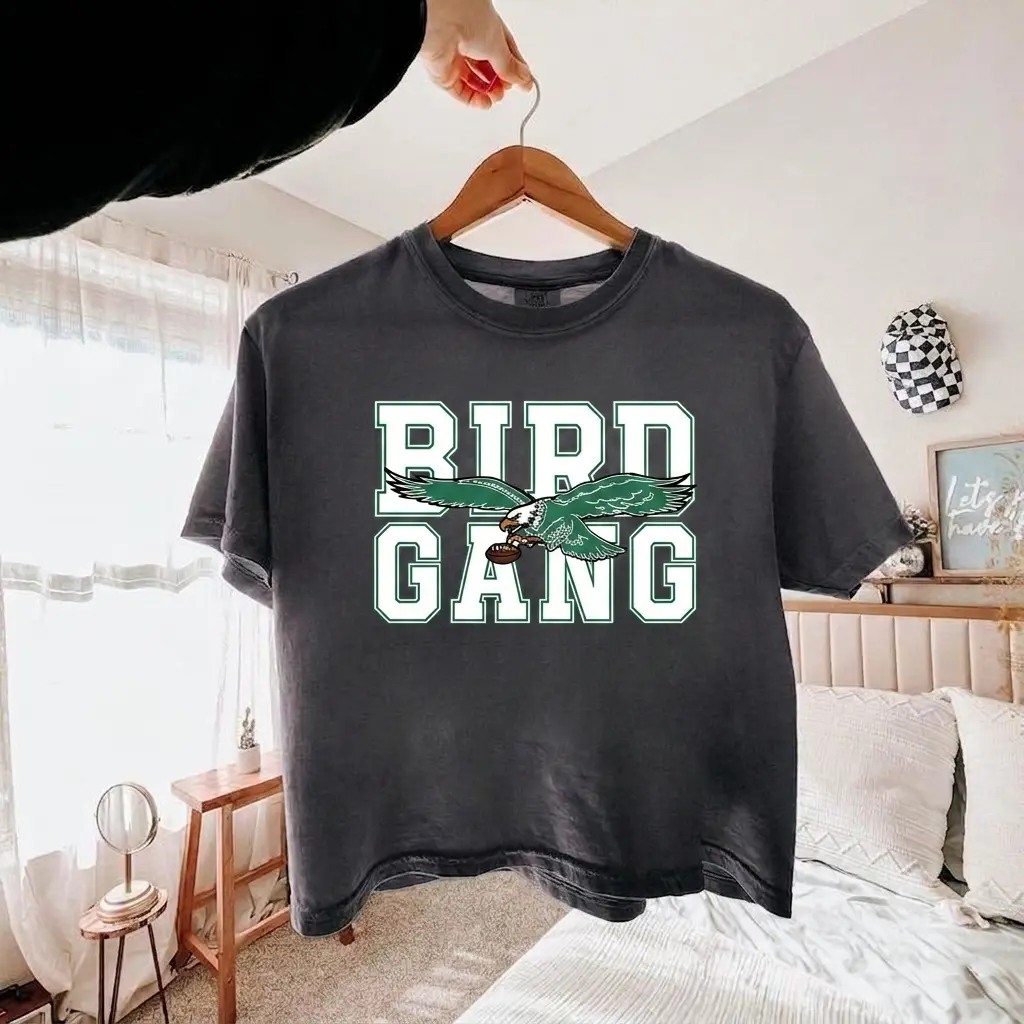 Bird Gang Boxy Tee, Game Day Shirt, Philadelphia Cropped T Shirts, Eagles Shirt, Game Day Shirt, Fan Apparel Gift, Philly Lover Clothing, Women's Football Outfit, Football Mom Shirt