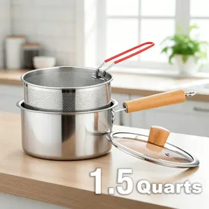 【Summervibes】Stainless Steel multifunctional fryer- Deep fryer with basket-Non-Stick Saucepan-Deepfryer-Kitchenmusthaves-Suitable for Induction & Gas Stoves 1.5Quart