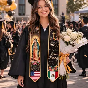 Personalized Catholic Graduation Stole, Virgen de Guadalupe Grad Sash, Custom Name Class of 2026, First Generation Graduate Gift