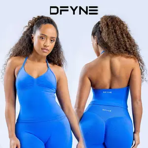 (Free shipping)DFYNE Impact Longline Strappy Top & Shorts/Leggings Set – Seamless Sculpted Fit with Cross-Back Support Bra & Booty-Lifting Bottoms Workout Ribbed Fitness Clothes
