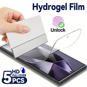5 pcs HD Hydrogel Film Smartphone Screen Protector for Samsung Galaxy S25 Ultra Plus S24 S23 S22 S21 S20 Note 20 Ultra 10 Plus, Full Cover TPU Film, Easy Install, Compatible with Fingerprint ID, Anti-scratch, Anti-fingerprint