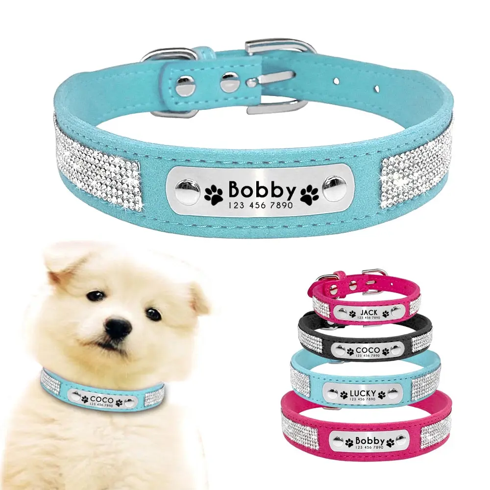 Bling Rhinestone Dog Collar Suede Leather