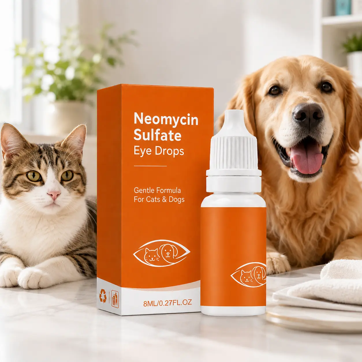 Pet Neomycin Sulfate Eye Drops - Mild Texture, Long-Lasting Hydration, Comfortable Application, Gentle Eye Soothing Care for Daily Use of Cats and Dogs