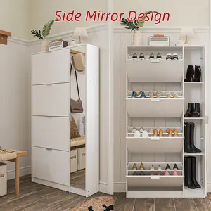 FUFU&GAGA Special Side Mirror Design Shoe Storage Cabinet With 4 Layers for Living Room Hallway Flip Shoes Rack