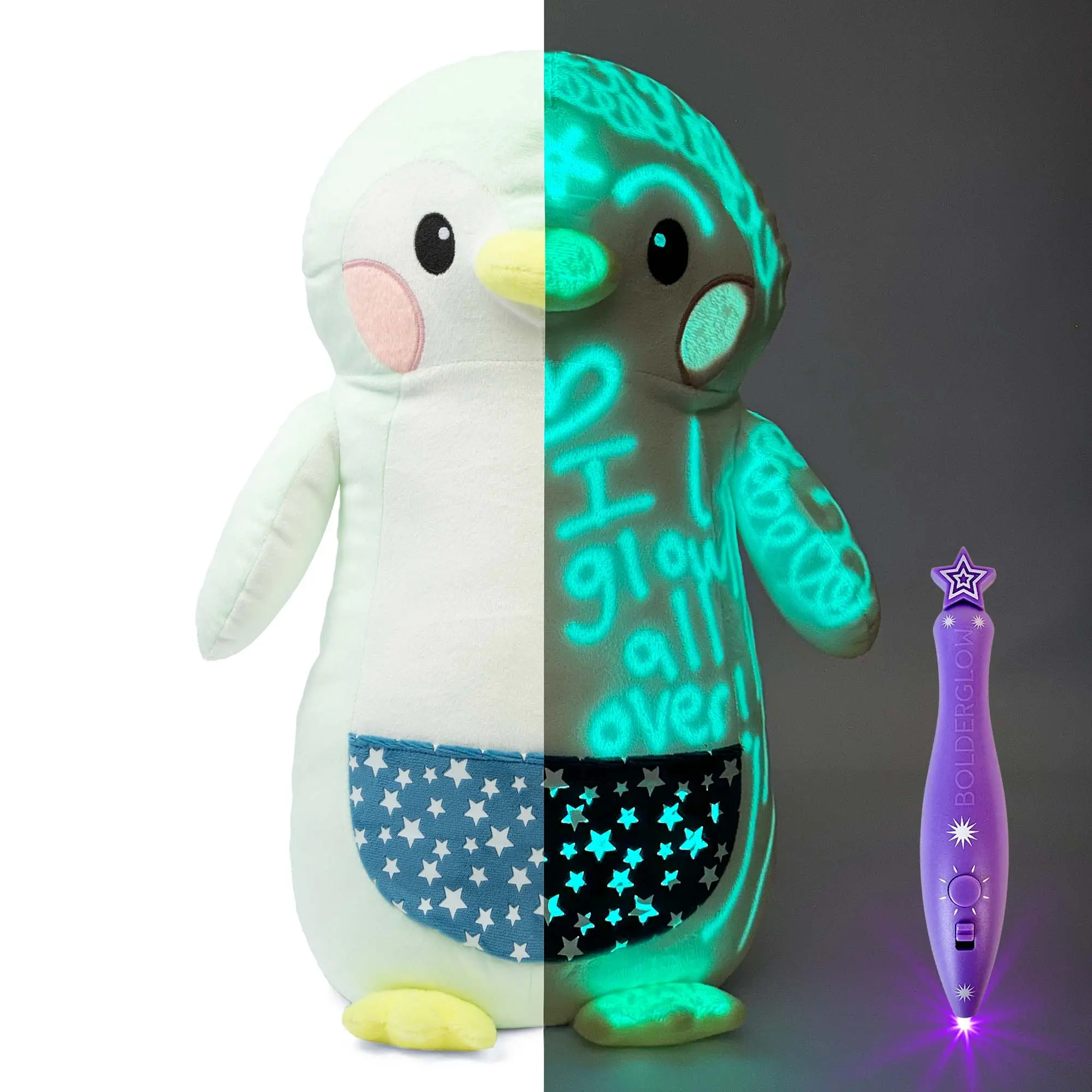 Original GlowMates Large Glow-in-the-Dark Stuffed Animal with Bolderglow Light Pen for Kids Ages 3+ Soft & Soothing for Bedtime & Quiet Time