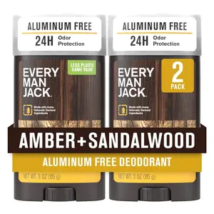 Every Man Jack Amber + Sandalwood Men\u2019s Deodorant - Stay Fresh with Aluminum Free Deodorant For all Skin Types - Odor Crushing, Long Lasting, with Naturally Derived Ingredients - 3oz (2 Pack)