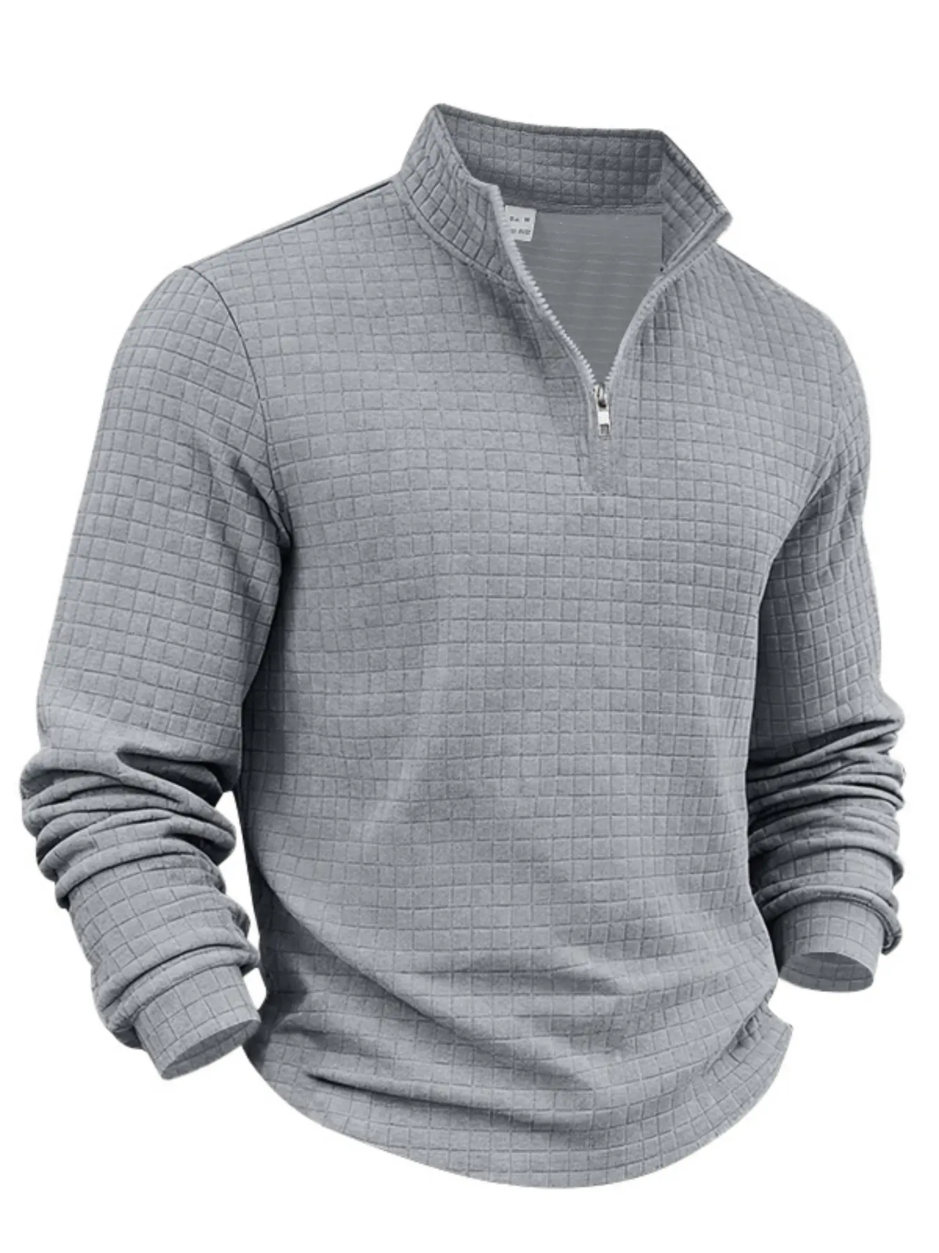 Men's autumn and winter solid color waffle weave pullover sweatshirt, regular style leisure casual zipper placket long sleeve knitted sweater knitwear, men' outdoor sports clothing, Tops, S-3XL