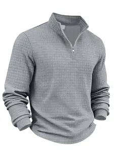 Men's Autumn and Winter Solid Color Waffle Weave Ice Hockey Sweatshirt, Regular Fit Leisure Zipper Placket Long Sleeve Outdoor Sports Clothing, S-3xl