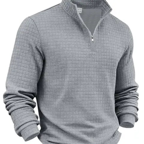 【Black Friday】Men's Autumn & Winter Solid Color Waffle-Weave Pullover Sweatshirt, Regular Casual Quarter-Zip Long-Sleeve Top, Men's Outdoor Sports Clothing, S-3XL