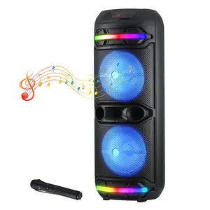 Powerful Bluetooth Party Speaker Dual 12" Woofer Portable Rechargeable Stereo Wireless Speaker With LED Lights FM Radio Wireless Microphone Karaoke Machine Audio