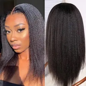 13x6 Lace Frontal Kinky Straight Wigs Human Hair Transparent Lace Front Wig Pre Plucked Brazilian Human Hair Wig For Women Natural Color