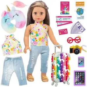 18 Inch Doll Travel Set, 1 Set Fashion Doll Clothes & Travel Accessories, Doll Travel Outfit, Doll Accessories for Girls, Doll Clothing Set, Stylish Doll Clothes