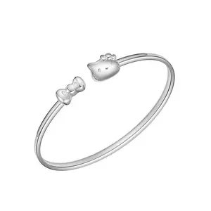 Sanrio Hello Kitty Open Bangle Silver Tone Adjustable Charm Bracelet for Women & Girls Elegant & Cute Accessory