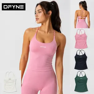 DFYNE Women's Ribbed Strappy Twist Front Longline Sports Bra, Cross Back Yoga Tank Top for Gym, Running - Flattering Athletic Activewear large cupsizes crop shop boutique compression fit form set print woman in fared sauna cooling fabric savvi apparel 3 1