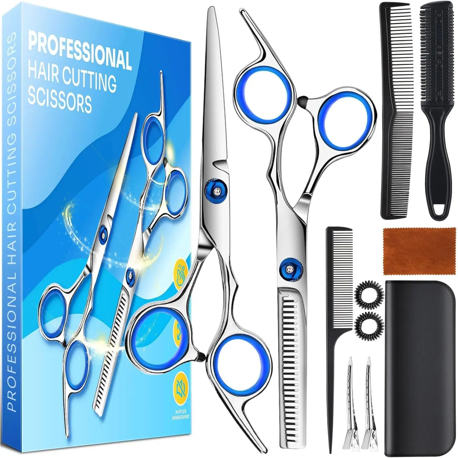 Hair Cutting Scissors Shears Kit, 6.7"Barber Shears, Professional Thinning Shears for Hair Cutting & Haircut Scissors for Barber/Salon/Home/Men/Women/Kids/Adults Shear Sets (Blue)