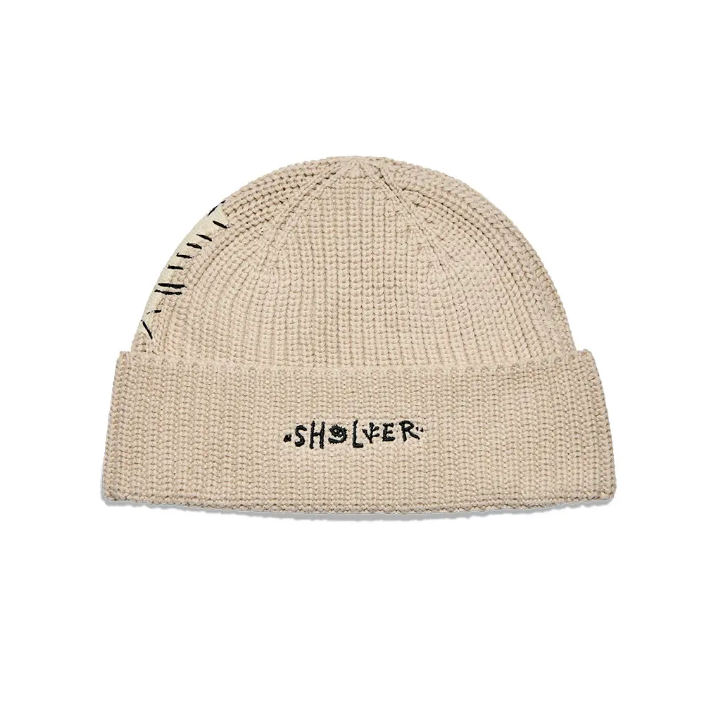POP MART Hirono Living Wild-Shelter Earthenware Embroidered Beanie Light Grey clothes