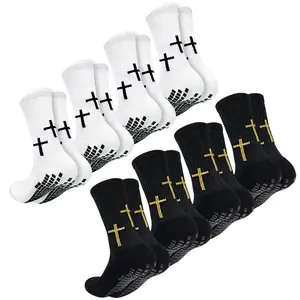 Cross Grip Soccer Socks for Men Anti-Slip Football Socks with Cross Jesus Athletic Socks Size 6-13 Christian Training Support Breathable Cushioned,summervibes
