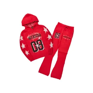 Allstar Red Hoodie Stacked Flare Knitted Mohair Track Set