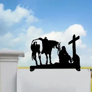 Horse And Cowboy Iron Art Silhouette Mail Box Top Decoration - Decorative Signage for Mail Box. Stunning Iron Crafts-outdoor statue Exterior Decorative Statues
