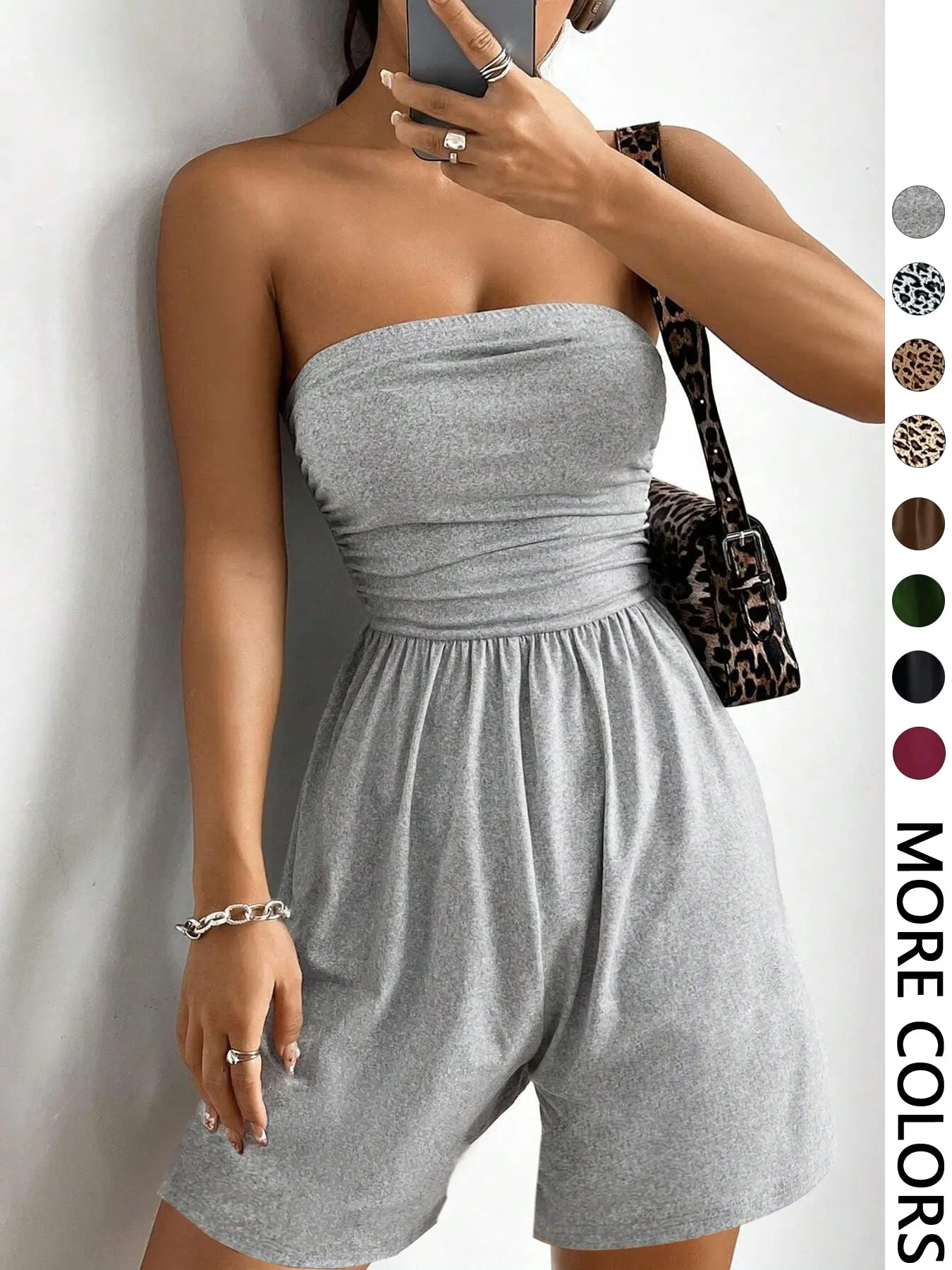 Women's Solid Color Fitted Sleeveless Strapless Romper Overalls, Casual Chic Fashion Lightweight Basic Romper for Summer, Women's Clothes for Daily Wear