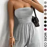 Women's Solid Color Fitted Sleeveless Strapless Romper Overalls, Casual Chic Fashion Lightweight Basic Romper Rompers Jumpsuits for Summer, Women's Clothes for Daily Wear
