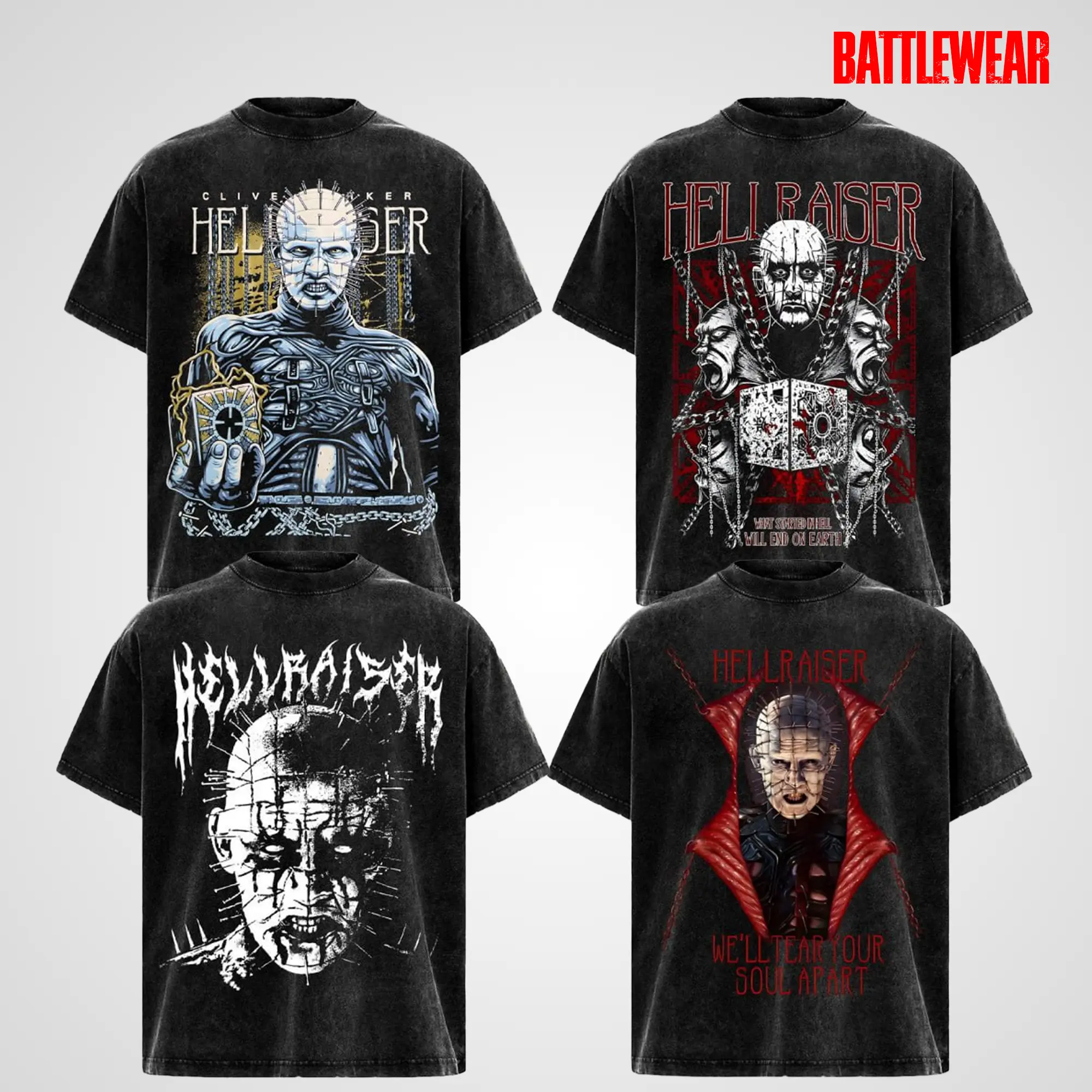 Hellraiser Vintage Washed T-Shirt Collection, Pinhead Horror Graphic Tee, Clive Barker Cenobite Heavy Cotton Oversized Shirt, Horror Movie Merch, Gothic Streetwear Unisex Tee for Horror Fans