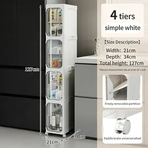4-Tier Slim Storage Cabinet on Wheels, White Narrow Organizer with Adjustable Shelves for Home Multi-Purpose Use