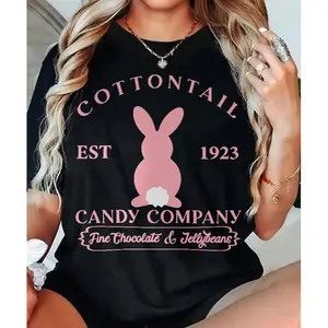 Cotton Tee Featuring Cottontail Candy Company Design with Bunny and Sweet Message for Easter and Nostalgic Style