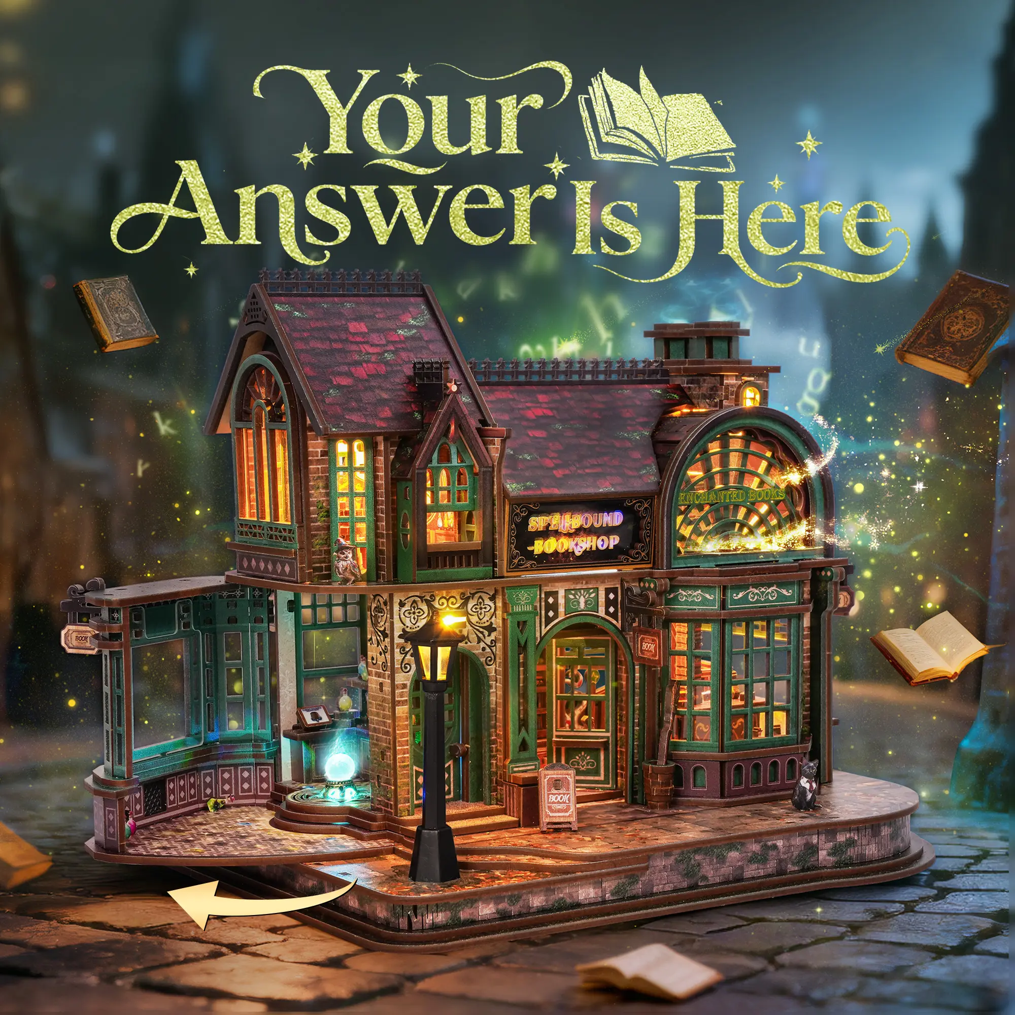 FUNPOLA 3D Wooden Puzzle Magic Bookstore with LED Lights - DIY Miniature Kit, Spellbound Bookshop, Home Décor Display, Creative Gift for Adults and Teens - DealsForYouDays