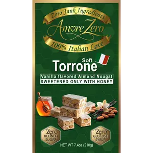 VANILLA Snack NO Refined SUGAR, Soft ITALIAN Almond Nougat Sweetened ONLY with HONEY - AMOREZERO, Natural Ingredients, Gluten Free