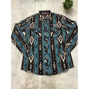 Men's Rock and roll B76 Southwestern printed long sleeve peacock