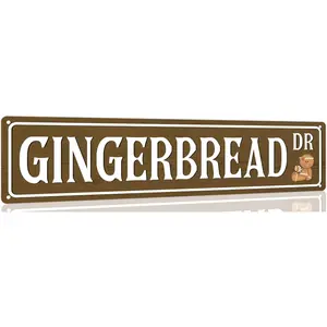 Gingerbread Dr Christmas Metal Tin Sign Vintage Print Art Poster Plaque for Home Farmhouse Kitchen Patio Yard Cafe Bar Front Door Wall Decor 4x16 Inch