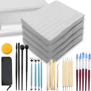 Oven Bake Polymer Clay White, Non  4.4Lbs with Pottery Tools &  Brushes  for Modeling, Sculpting, Holiday, DIY  Making Projects.  for All Skill Levels (White & Tools)