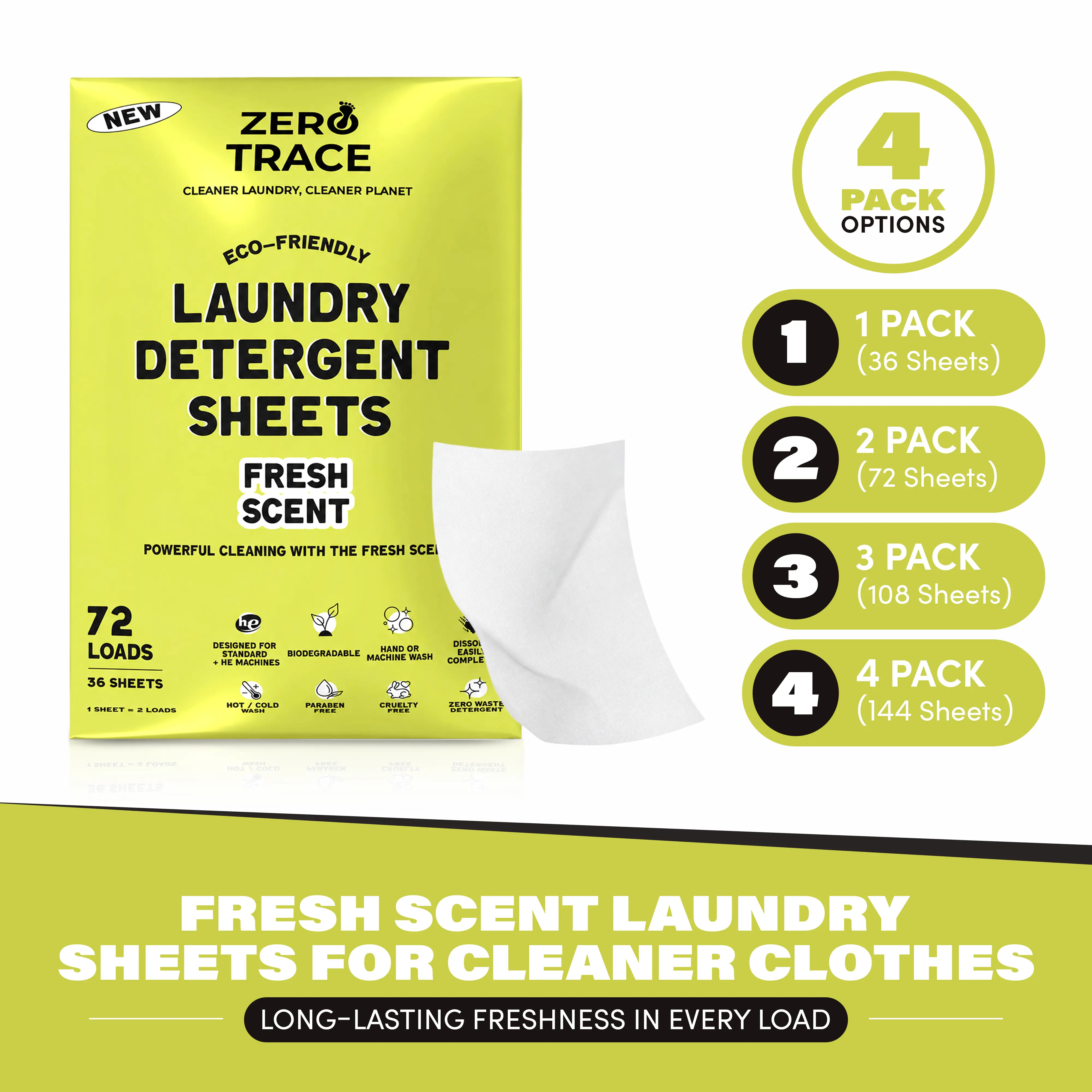 Laundry Detergent Sheets - Eco-Friendly Travel Laundry Detergent with Fresh Scent, 72 Loads, 36 Sheets, Scented, Household Scented Clean Cleaning Supply