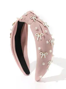 Women's Elegant Faux Pearl Decorated Knot Design Headband, Bow Headbands, Cute Trendy Hair Hoop, Chic Headbands, Fashionable Hair Accessories for Women & Girls, Hair Bows Headbands