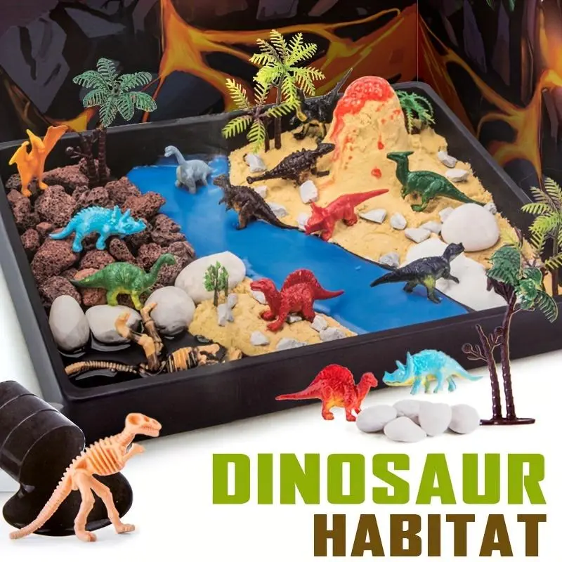 Dinosaur Toy Set, 1 Box DIY Dinosaur Habitat Set, Educational DIY Dinosaur Toy Set, Whimsical Figurines, Dinosaur Figures, Suitable for Children to Learn and Play, Model Set, Dinosaur Models Set