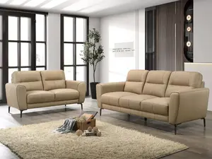 Poundex F8420 2-Piece Taupe Top Grain Leather Sofa and Loveseat Set, Sofas Living Room, with Flared Arms, Dark Legs, Elegant Design for Any Living Space