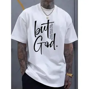 Unisex 'but God.' Graphic T-Shirt, Christian Faith Design with 'There Was No Way But God Made A Way' Script Print, 100% Cotton Casual Oversized Crew Neck Top, Retro Streetwear Religious Shirt for Believers, Church Goers & Spiritual Gift Givers