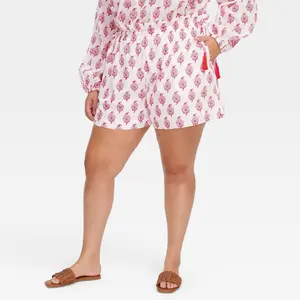 Women's Bouquet Side-Tie Beach Pull-On Shorts Pink - Roller Rabbit 3X