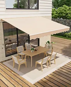 13 ft x10 ft Manual Retractable Awning, Waterproof Sun Shade Patio Awning, Heavy Duty Aluminum Frame, 280 g Polyester Fabric, Adjustable Roll Out Awning for House, for Deck, Porch, Beige