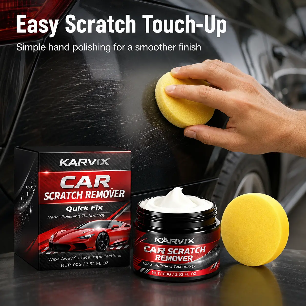 Car Scratch Remover Kit whit polishing sponge  for Vehicles Multi-Functional Swirl Small Remover Paint Brightener Paint Refurbishment Agent Beauty Gloss Easy Diy Detailing Tool