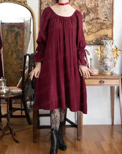 Dark Red Cotton Puff Sleeve Chemise