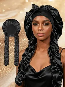 Heatless Curl Satin Bonnet for Sleeping, No Slip Design with Long Curling Ribbons, Ideal for Braids & Long Hair Care