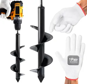 Post Hole Diggers, 1pk Auger Drill Bit for Planting with Gloves (4 x 12 Inch) - Heavy Duty Garden Spiral and Bulb Planter Tool for Digging Holes - Compatible with 3/8 Inch Hex Drive
