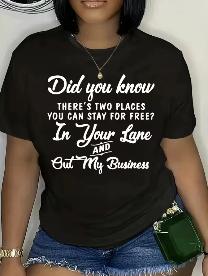 Did You Know Print T-Shirt, Casual Crew Neck Short Sleeve T-Shirt, Women's Clothing