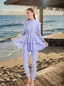 Muslim Swimsuit Bikini, Islamic Swimwear for Women, Beach Design, Cake Dress + Bottoms with Hat & Sun Protection String, Burkinis