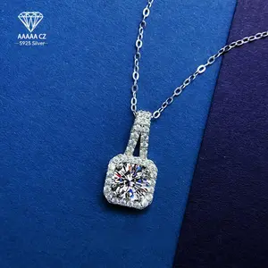 925 Silver Platinum Plated 5A CZ Mosaic Square Pendant Necklace, Elegant Luxury, For Women, Birthday,Party, Valentine'S Day, Christmas, Halloween, WeddingAnniversary, Ramadan